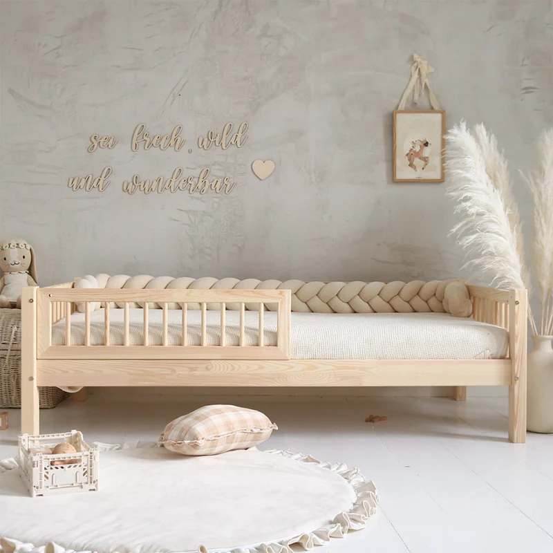 Lit 90x190 barrière et sommier inclus pieds 19 cm Adèle Bois