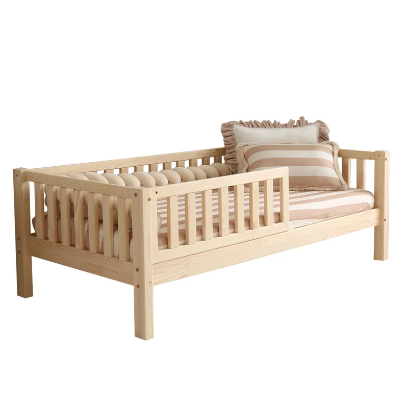 Lit 90x190 barrière et sommier inclus pieds 19 cm Agnès Bois