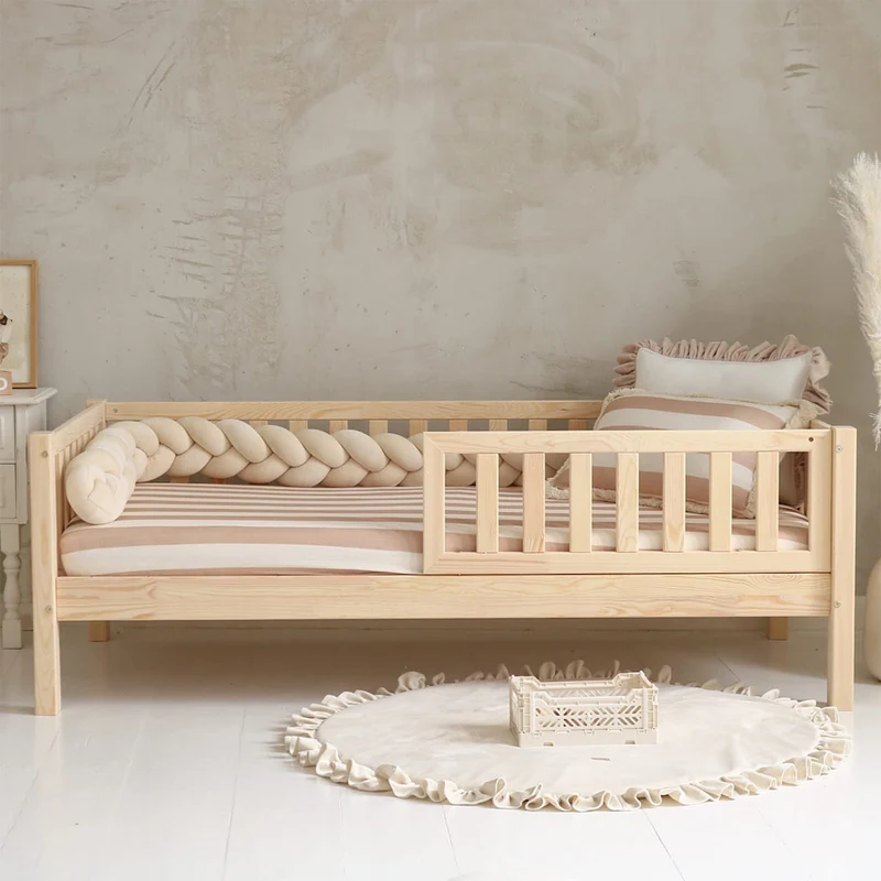 Lit 90x190 barrière et sommier inclus pieds 19 cm Agnès Bois