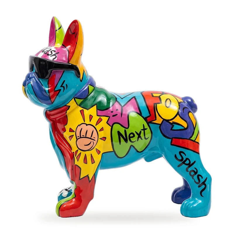 Casa Padrino Deko Skulptur Hund Bulldogge Bunt H. 80 cm - Garten Deko Figur