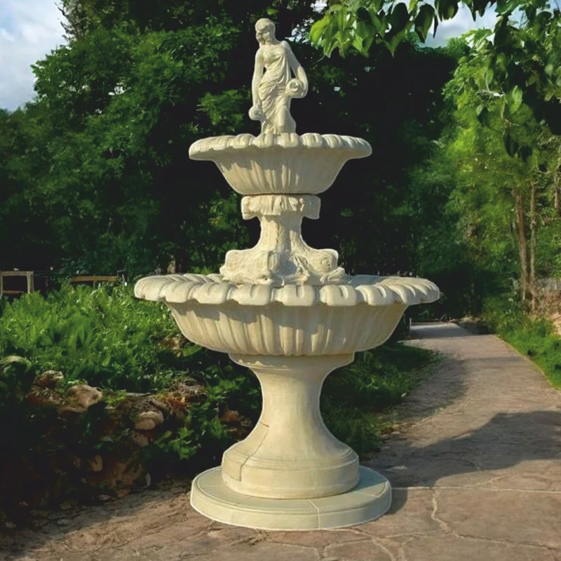 Casa Padrino Barock Springbrunnen Grau Ø 159 x H. 241 cm - Prunkvoller Gartenbrunnen