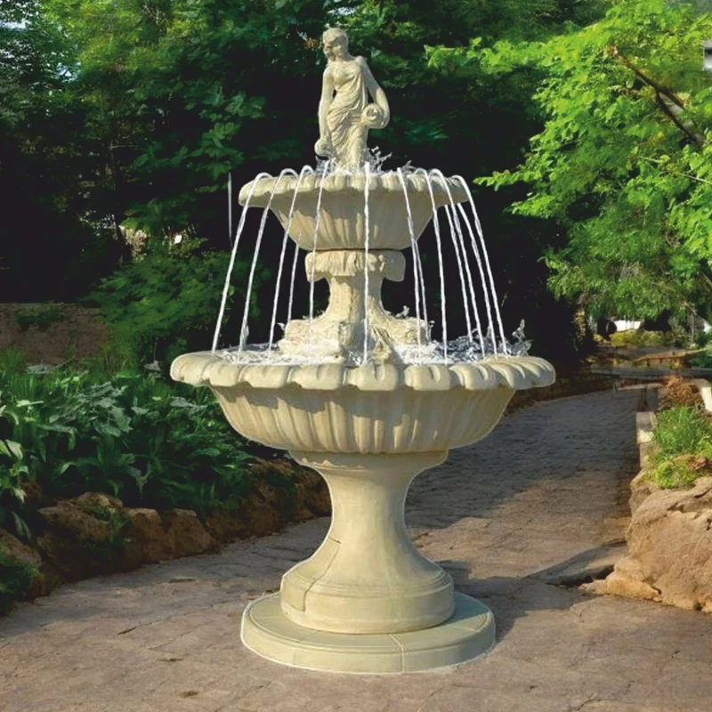 Casa Padrino Barock Springbrunnen Grau Ø 159 x H. 241 cm - Prunkvoller Gartenbrunnen