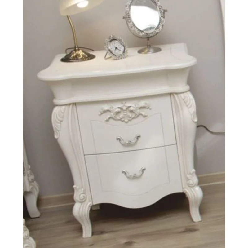 Casa Padrino Luxus Barock Nachtkommode mit 2 Schubladen Weiß / Silber H. 70 cm