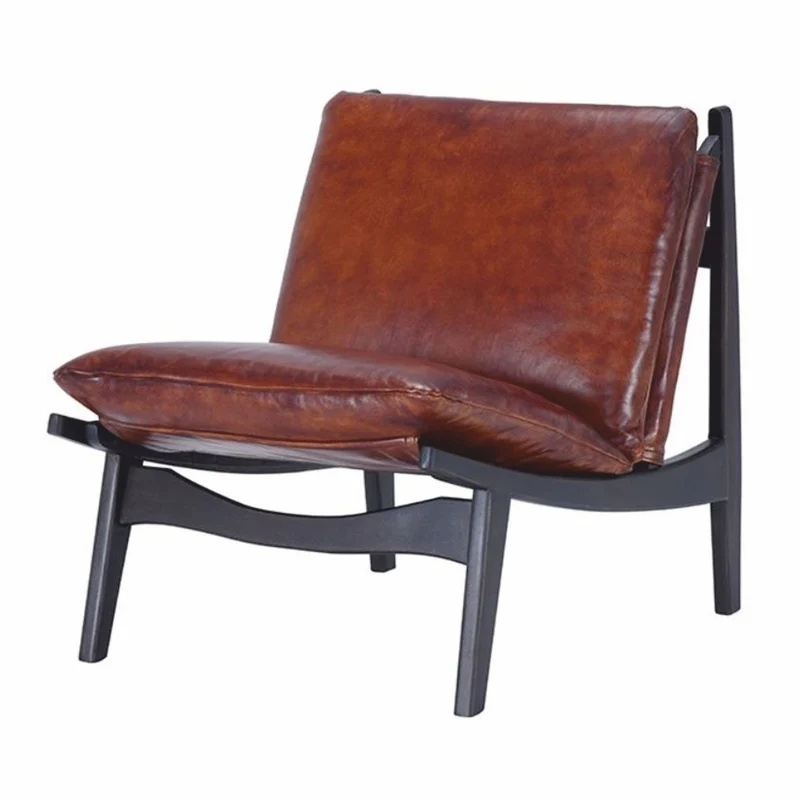Casa Padrino Luxus Echtleder Sessel Braun / Anthrazit - Echtleder Möbel
