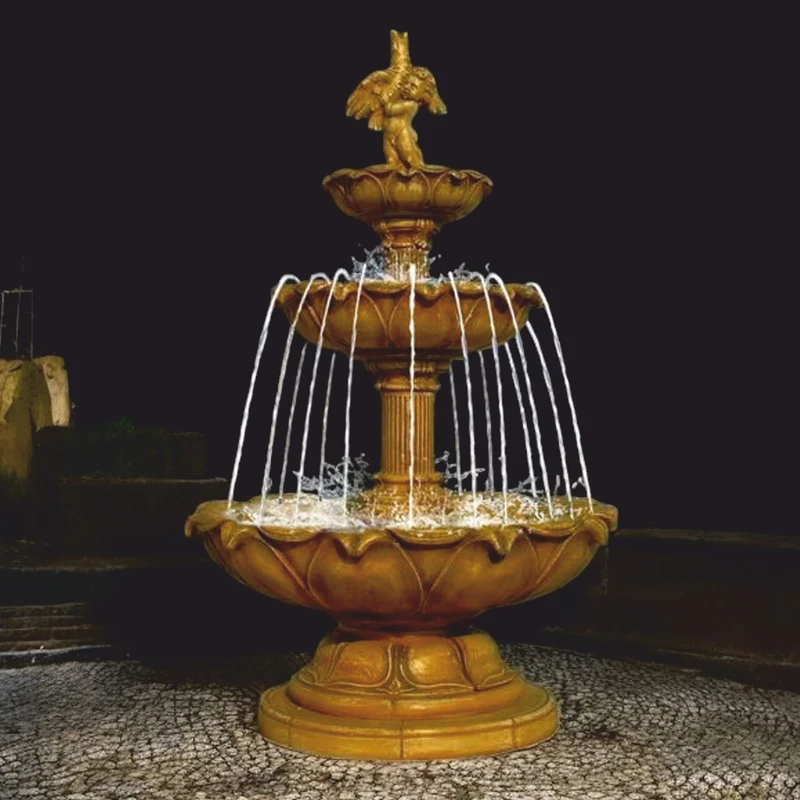 Casa Padrino Barock Springbrunnen Antik Beige Ø 145 x H. 240 cm - Prunkvoller Gartenbrunnen
