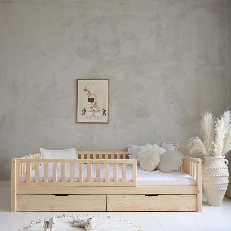 Lit 140x200 barrière sommier et tiroirs inclus Agnès Bois
