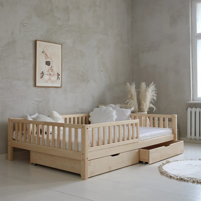 Lit 140x200 barrière sommier et tiroirs inclus Agnès Bois