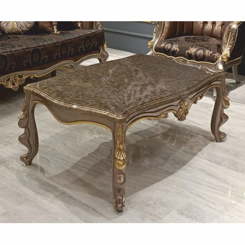 Casa Padrino Luxus Barock Couchtisch Grau / Gold 123 cm - Barockstil Wohnzimmer Möbel