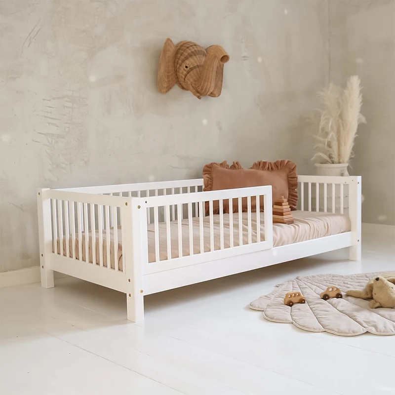Lit 90x190 barrière et sommier inclus pieds 10 cm Sybil Blanc