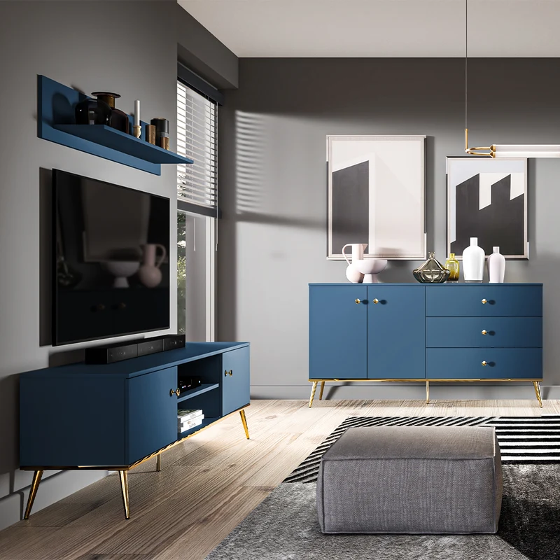 Meuble TV 2 portes 160 cm Thalia Bleu