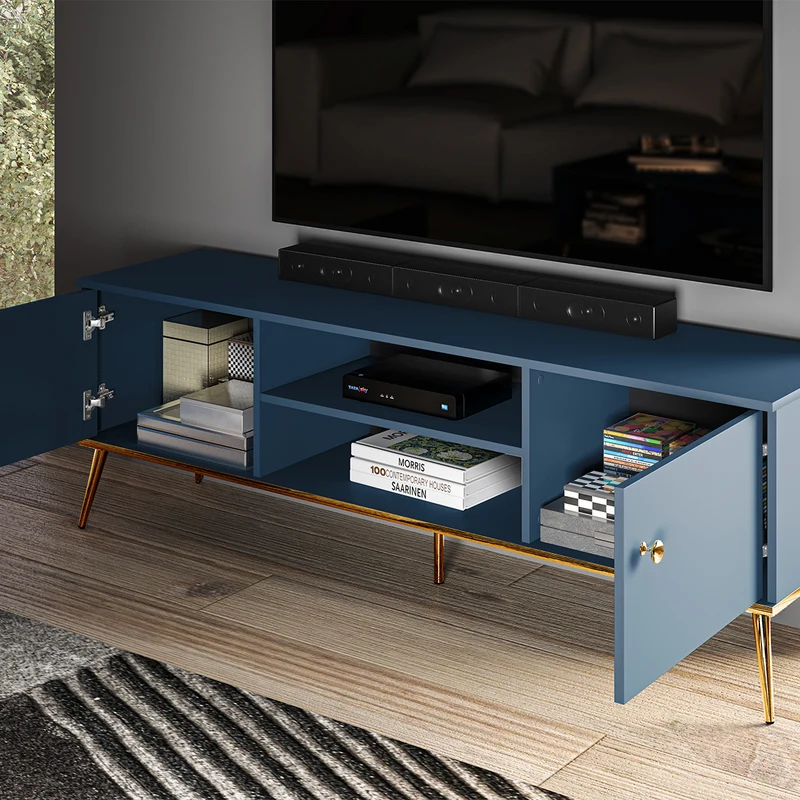 Meuble TV 2 portes 160 cm Thalia Bleu