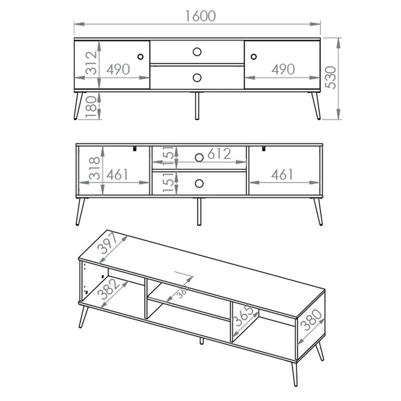 Meuble TV 2 portes 160 cm Thalia Bleu