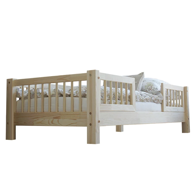 Lit 90x190 barrières et sommier inclus pieds 10 cm Adèle Bois