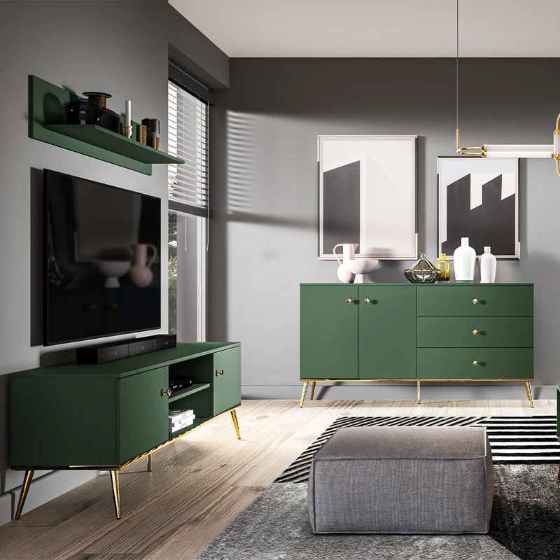 Meuble TV 2 portes 160 cm Thalia Vert