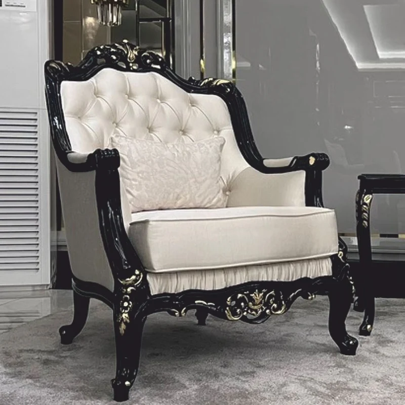 Casa Padrino Luxus Barock Sessel Creme / Schwarz / Gold H. 105 cm - Barock Möbel