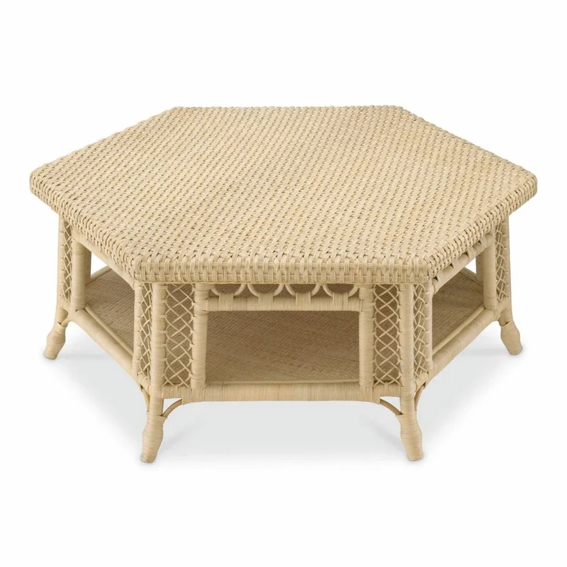 Casa Padrino Luxus Rattan Couchtisch Naturfarben 120 x 105 x H. 50 cm - Wohnzimmer Möbel