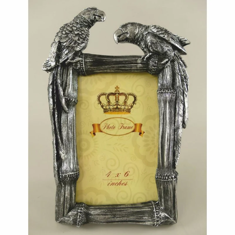 Casa Padrino Barock Bilderrahmen Papageien Antik Silber H. 23 cm - Barockstil Deko Accessoires
