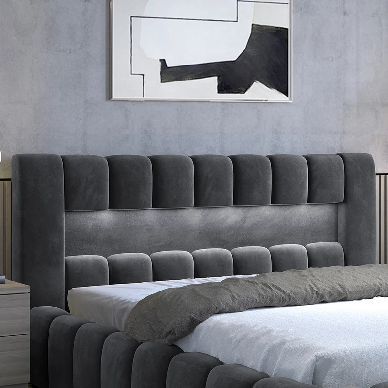 Lit coffre 160x200 sommier inclus Auria Velours Gris foncé