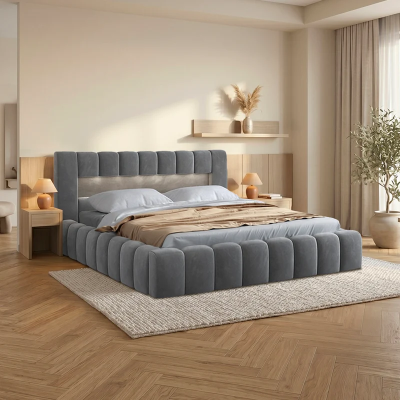 Lit coffre 180x200 sommier inclus Auria Velours Gris foncé