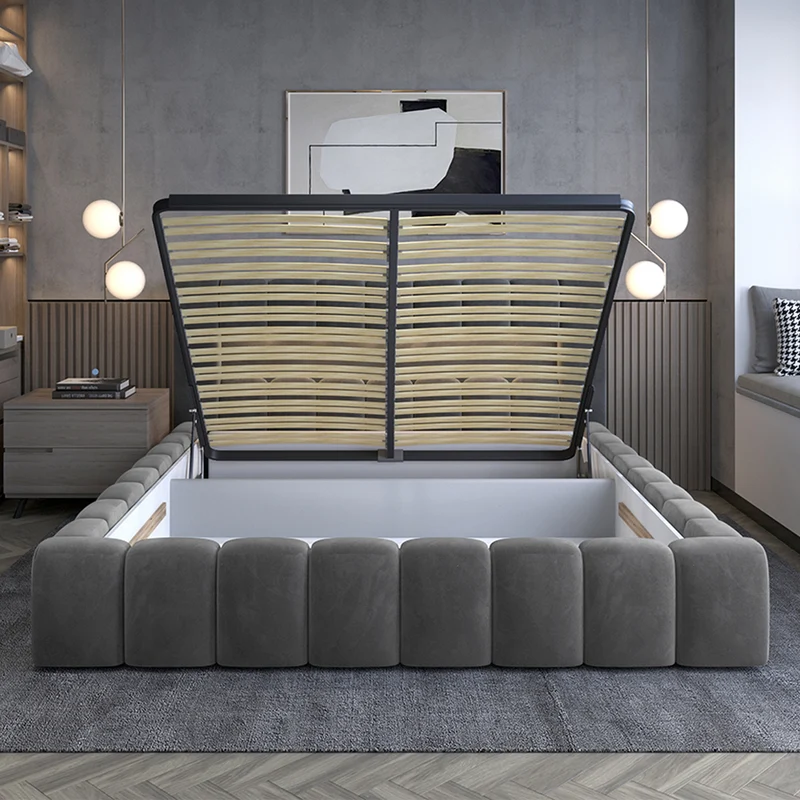 Lit coffre 160x200 sommier inclus Auria Velours Gris