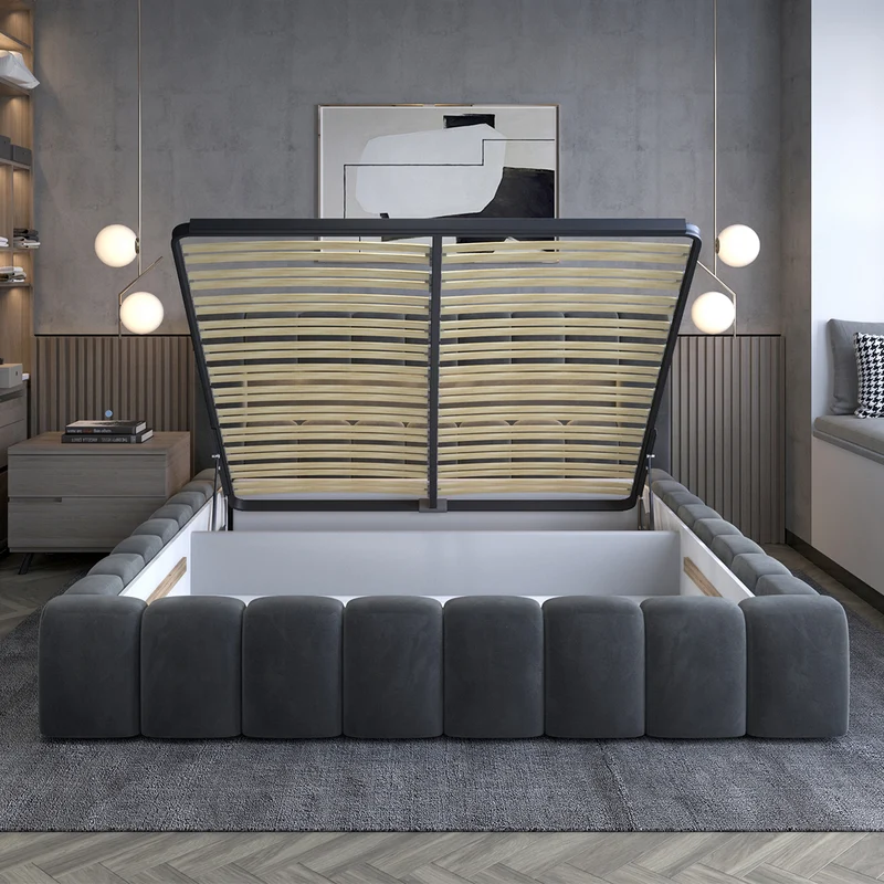 Lit coffre 180x200 sommier inclus Auria Velours Gris foncé