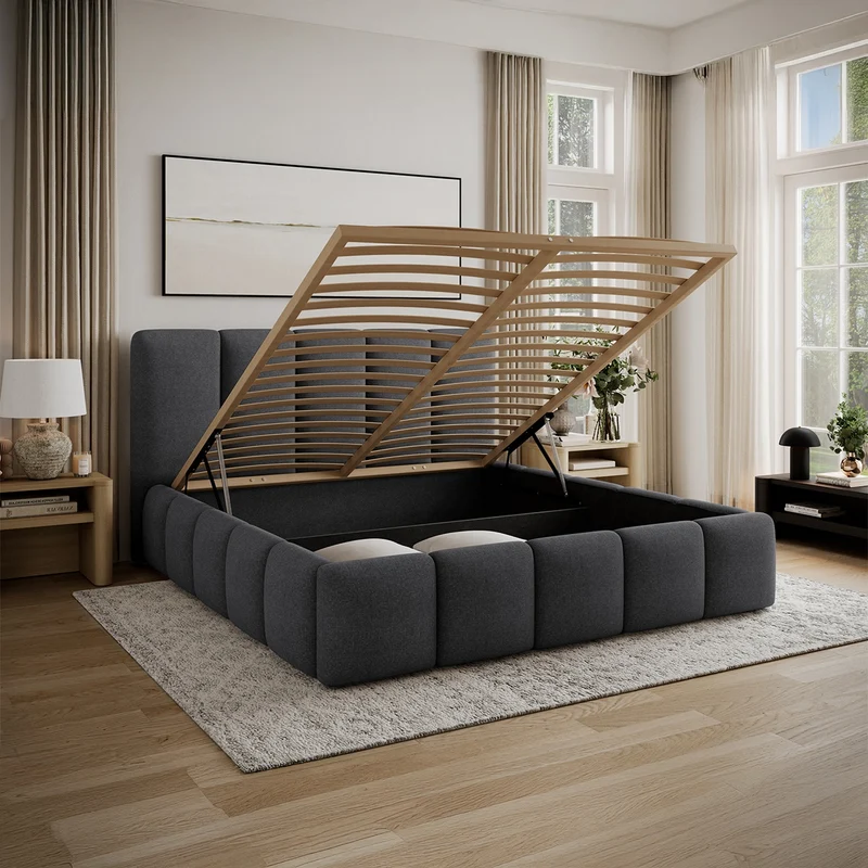 Lit coffre 160x200 sommier inclus Klaus Gris Foncé