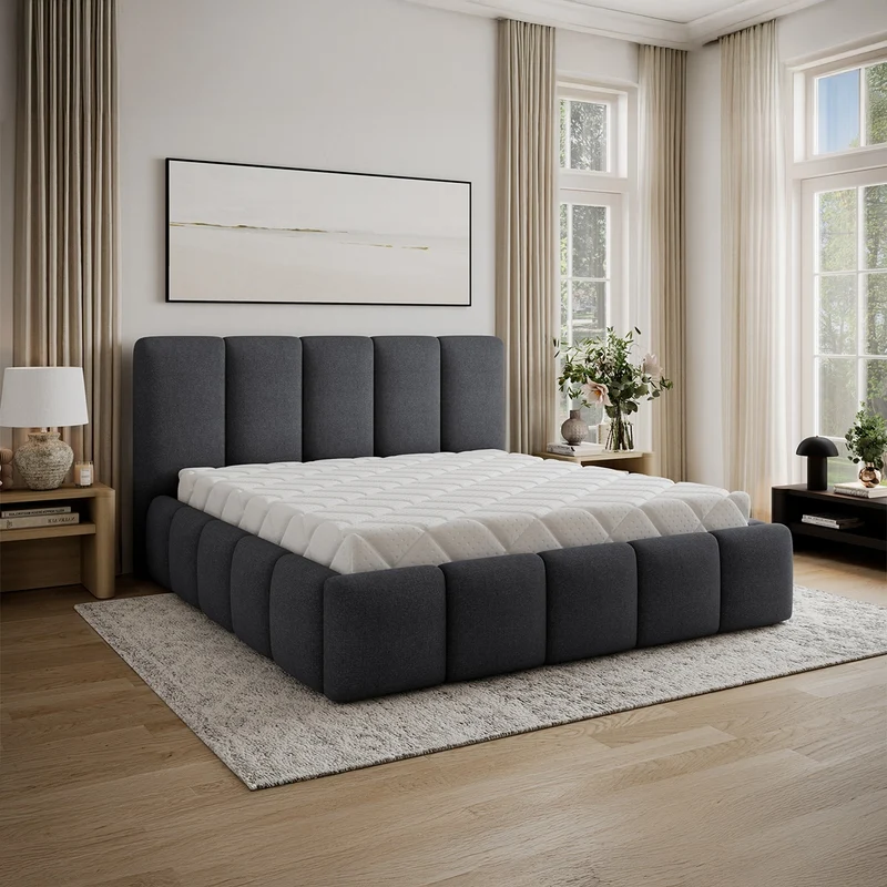 Lit coffre 160x200 sommier inclus Klaus Gris Foncé