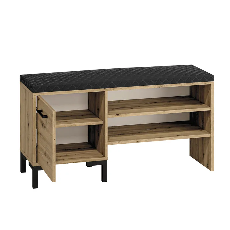 Meuble entrée porte-manteau et banc à chaussures 1 porte Liora Bois et Noir