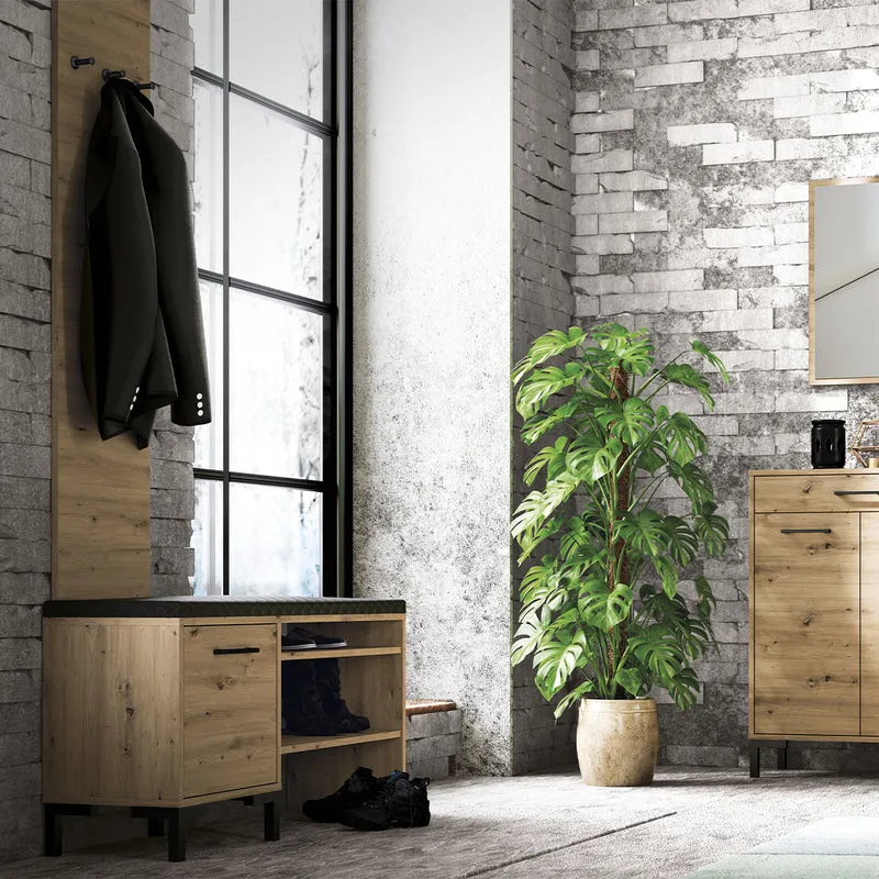 Meuble entrée porte-manteau et banc à chaussures 1 porte Liora Bois