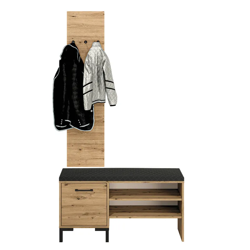 Meuble entrée petit porte-manteau et banc à chaussures 1 porte Liora Bois