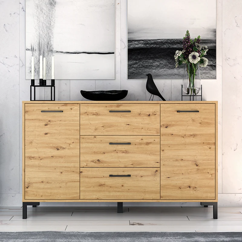 Buffet 2 portes 3 tiroirs 138 cm Liora Bois