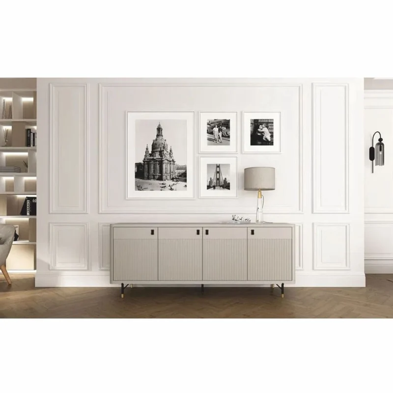 Casa Padrino Luxus Sideboard mit 4 Türen Grau / Schwarz / Gold 220 cm