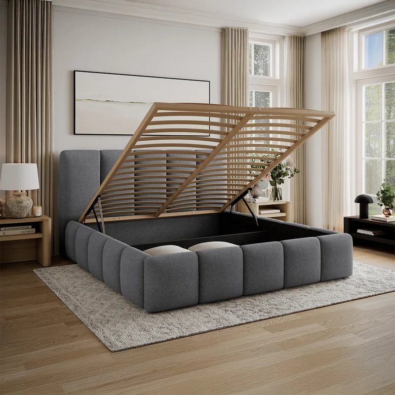 Lit coffre 180x200 sommier inclus Klaus Gris