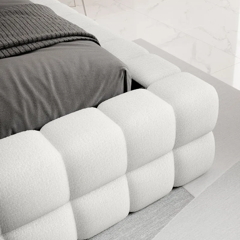Lit coffre 160x200 sommier inclus Cloud tissu bouclette Blanc