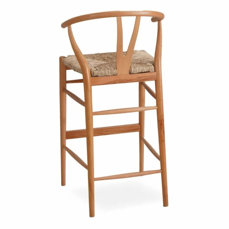 Casa Padrino Luxus Barstuhl mit Armlehnen Naturfarben H. 103 cm - Massivholz Bar Möbel