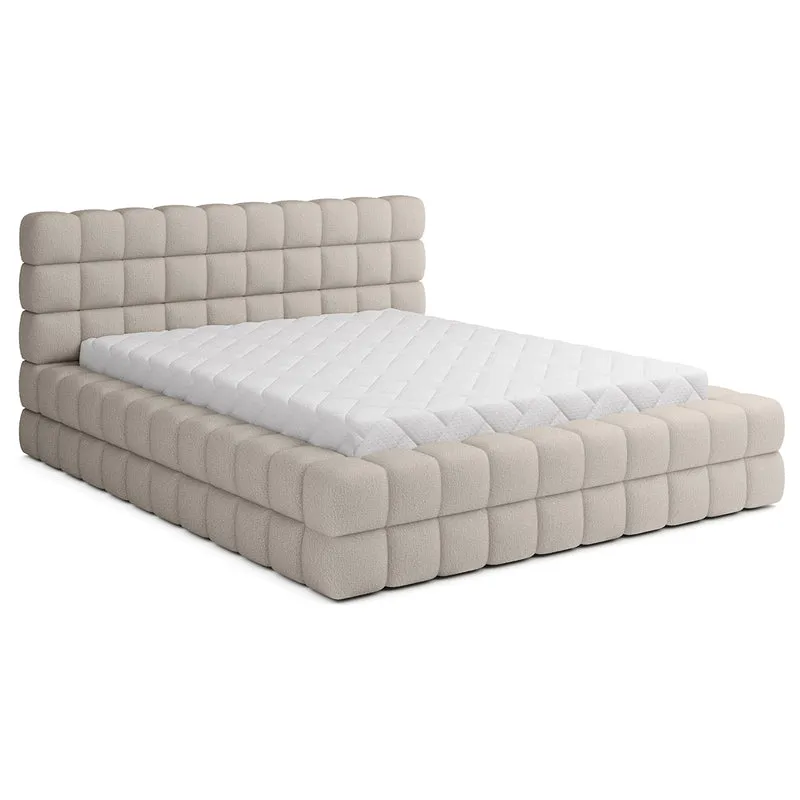 Lit coffre 160x200 sommier inclus Cloud tissu bouclette Beige