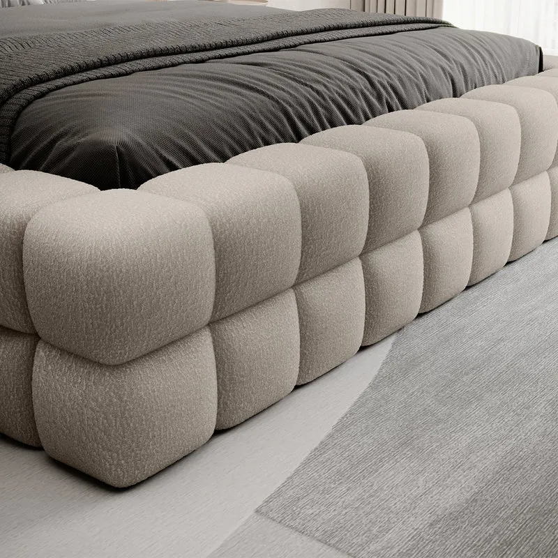Lit coffre 160x200 sommier inclus Cloud tissu bouclette Beige