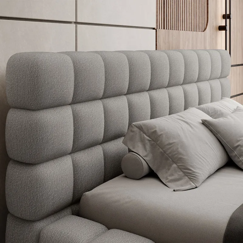 Lit coffre 160x200 sommier inclus Cloud tissu bouclette Gris