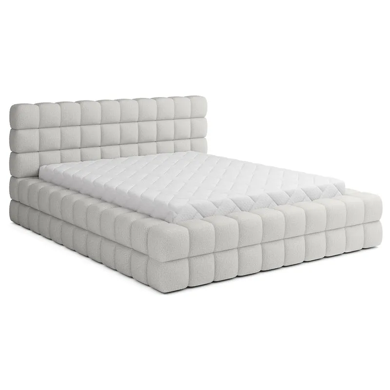 Lit coffre 180x200 sommier inclus Cloud tissu bouclette Blanc