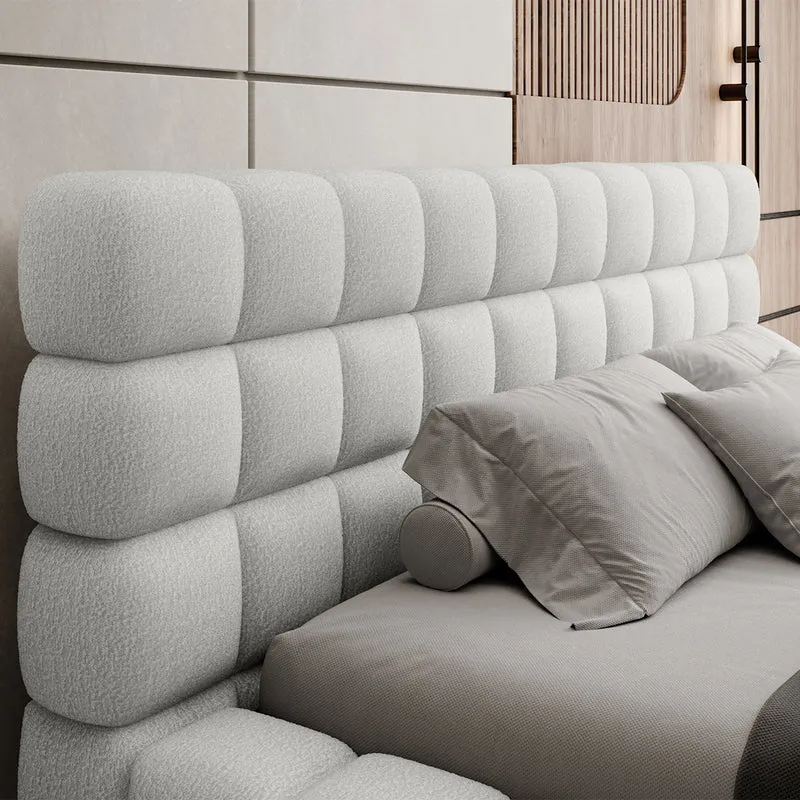 Lit coffre 180x200 sommier inclus Cloud tissu bouclette Blanc
