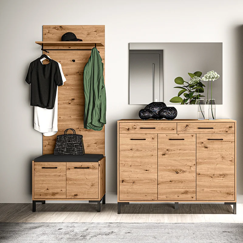 Porte-manteau mural 3 patères 1 étagère Liora Bois