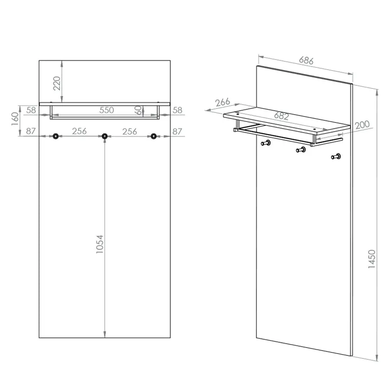 Porte-manteau mural 3 patères 1 étagère Liora Bois