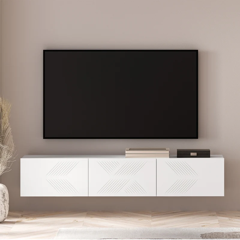 Meuble TV mural 3 portes 170 cm Aura Blanc