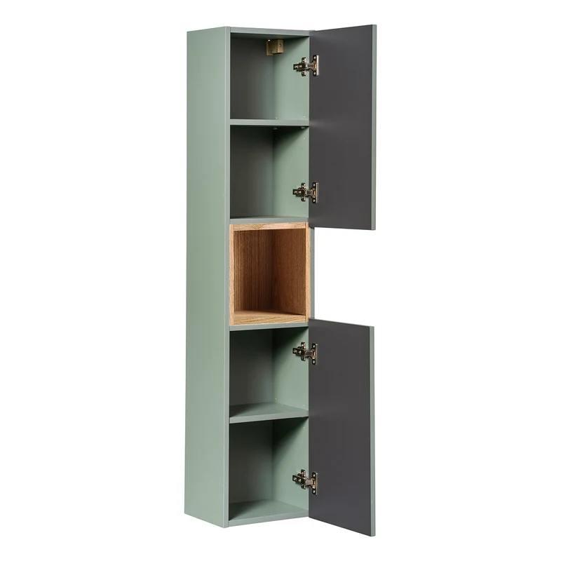 Colonne murale 2 portes 1 niche Jade Vert et Bois