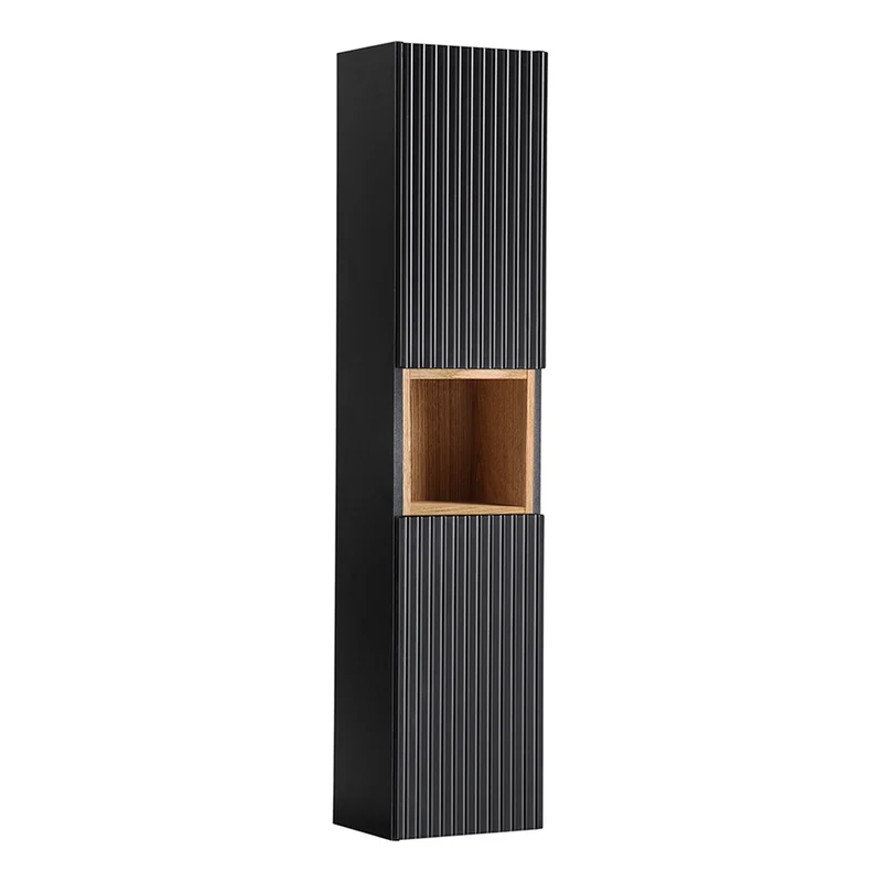 Colonne murale 2 portes 1 niche Riva Noir et Bois