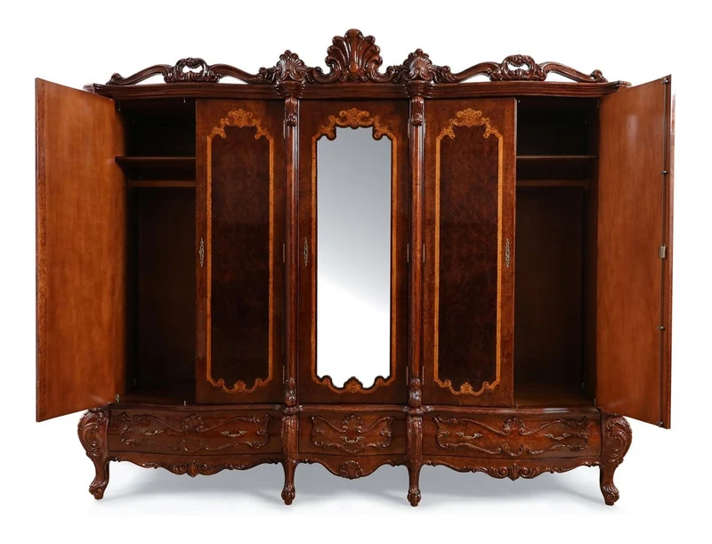 Casa Padrino Luxus Barock Schlafzimmer Schrank mit 5 Türen Braun 305 cm - Barock Möbel
