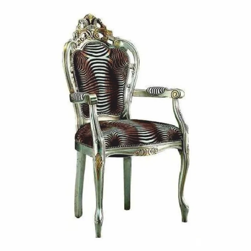 Casa Padrino Luxus Barock Esszimmer Stuhl mit Armlehnen Braun / Schwarz / Silber / Gold