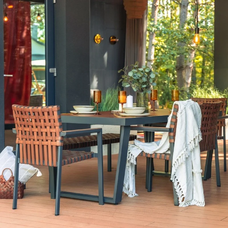Casa Padrino Luxus Garten Möbel Set Braun / Grau - 1 Gartentisch & 4 Gartenstühle & 1 Gartenbank