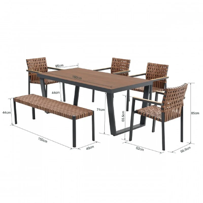 Casa Padrino Luxus Garten Möbel Set Braun / Grau - 1 Gartentisch & 4 Gartenstühle & 1 Gartenbank