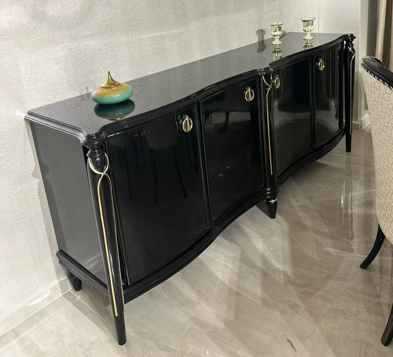 Casa Padrino Luxus Barock Sideboard Schwarz / Gold 230 cm - Barock Möbel